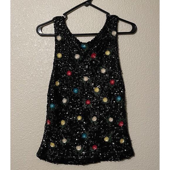 TRIO Vintage 50s Women S Black Wool Angora Beaded Sequin Rosette Sweater Vest - Picture 1 of 8